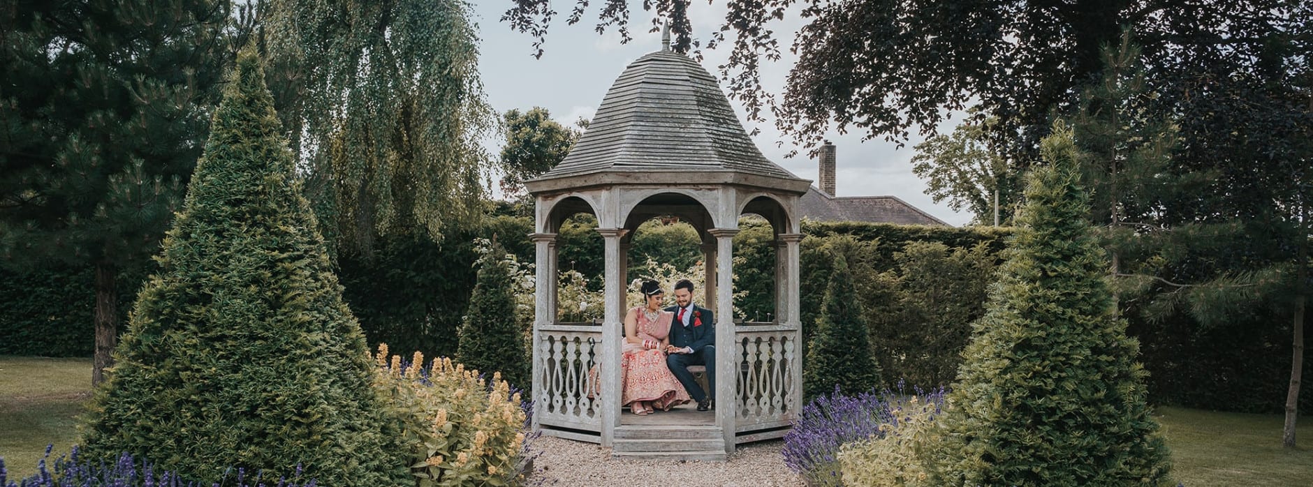 Bride and Groom in garden